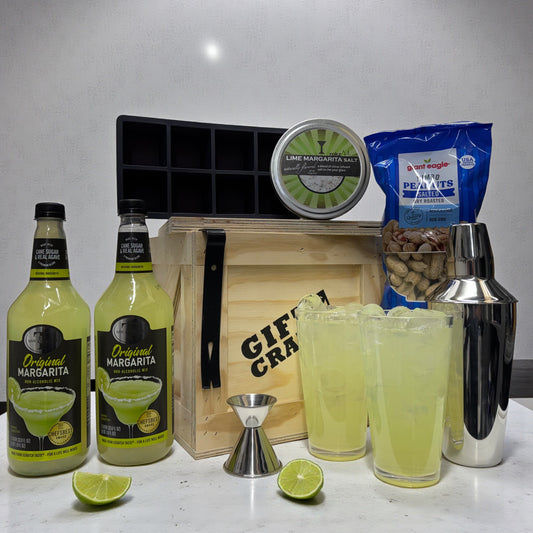 The margarita gift crate with glasses, mix, peanuts and more.